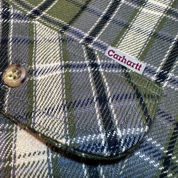 Vintage Carhartt Made in USA Plaid Heavyweight Twill Work Shirt Men’s Large - Picture 5 of 12